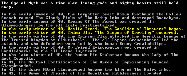 Dwarf Fortress Legends Mode Output